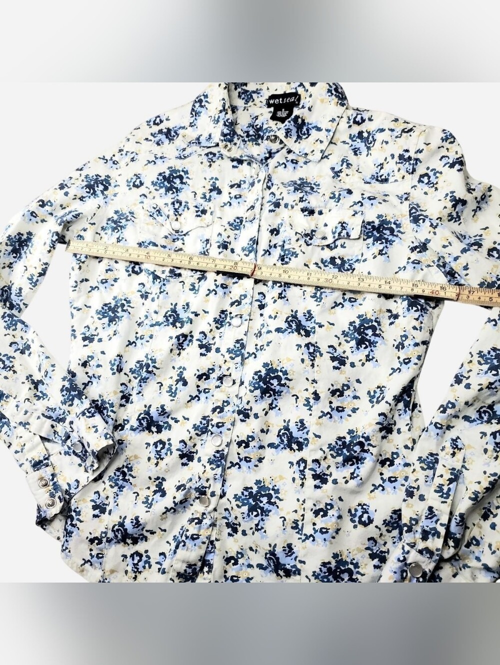 Vtg Y2k Wet Seal Button Down Top Womens Small White Blue Floral Office Siren - Picture 3 of 10